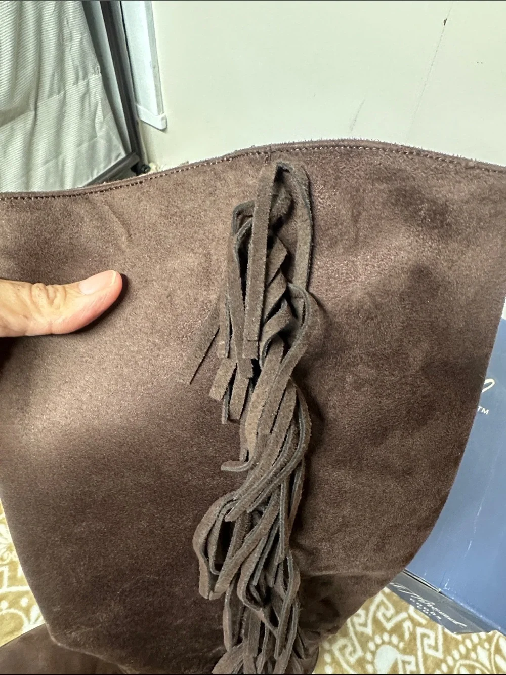 Universal Thread Dark Brown Suede like Over-the-Knee Boots with Side Zip&Fringe